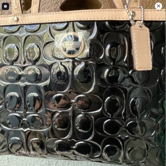 Coach Black Patent Leather Tan Tote Bag new with tags - Picture 5 of 16